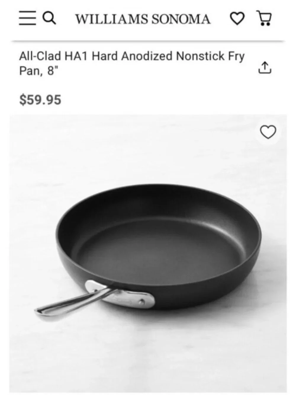 ALL-CLAD HA1 Hard Anodized Nonstick 8” Fry Pan w/ Riveted Handle NWT
